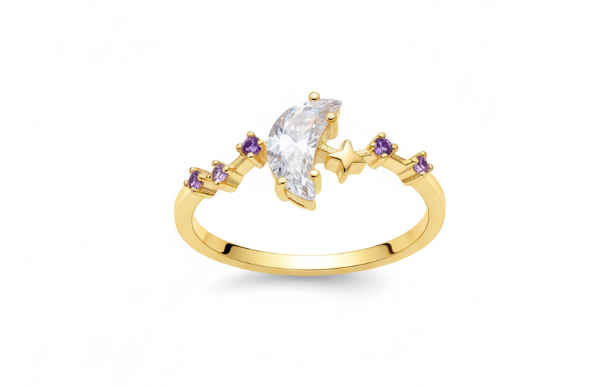 Noon Ring with Zirconia – Adjustable 18K Gold Plated