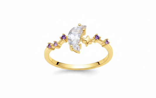 Noon Ring with Zirconia – Adjustable 18K Gold Plated