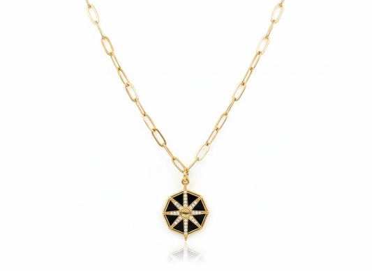 Octagonal Necklace – 18k Gold Plated Chain with Agate Stones