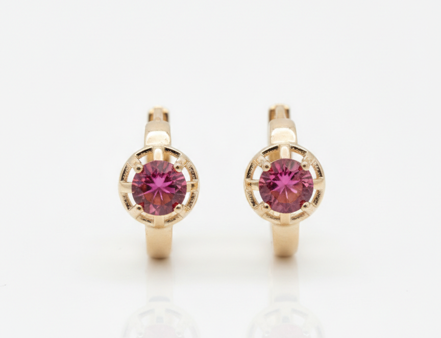 Fuchsia Circle Zirconia Huggie Earrings – 18K Gold Plated