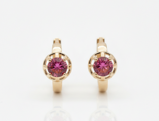 Fuchsia Circle Zirconia Huggie Earrings – 18K Gold Plated
