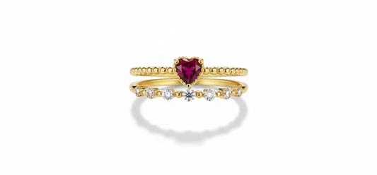 Pink Heart Ring with Zircon Stones – 18K Gold-Plated Adjustable