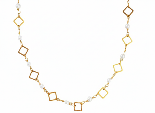 18K Gold-Plated Diamond & Pearl Necklace