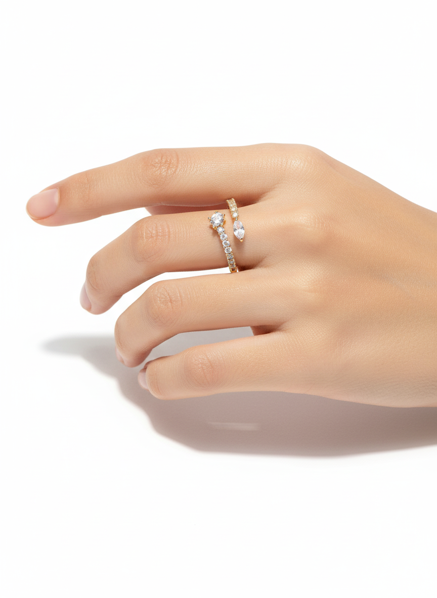 18K Gold-Plated Adjustable Elegant Zirconia Ring