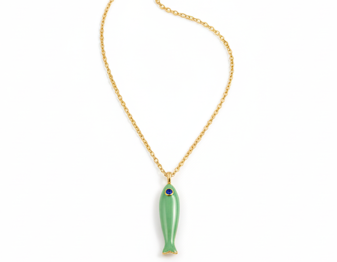 Necklace Green Fish Pendant-Gold plated 18k