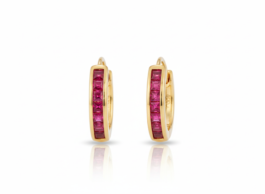 Huggies Fuchsia Zircons – 18K Gold Plated
