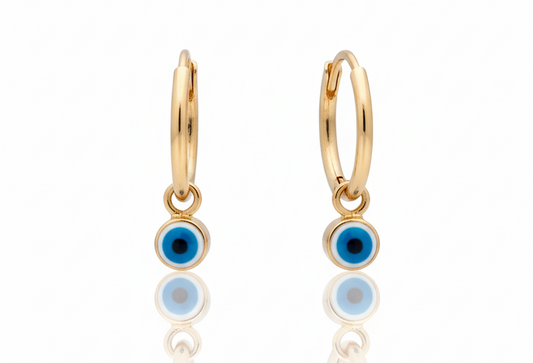 Blue Evil Eye Huggie Earrings – 18K Gold Plated