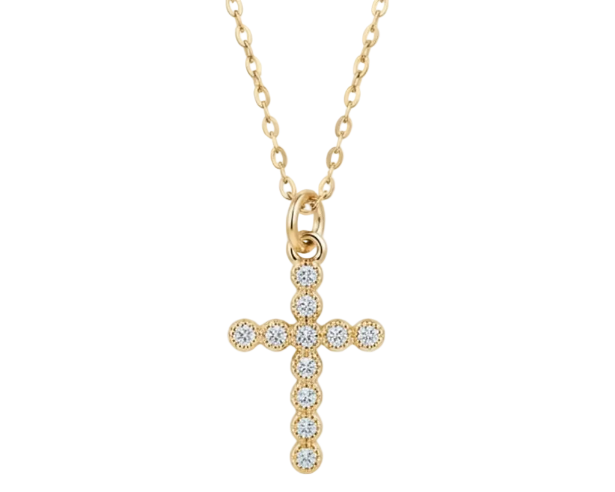 White Zirconia Cross Pendant Necklace – 18K Gold Plated