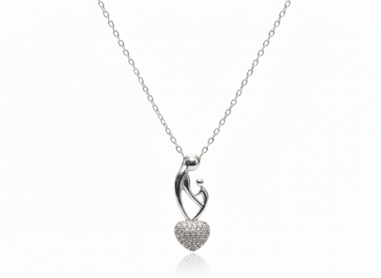 Mother & Baby Necklace in Sterling Silver 925 with Zirconia