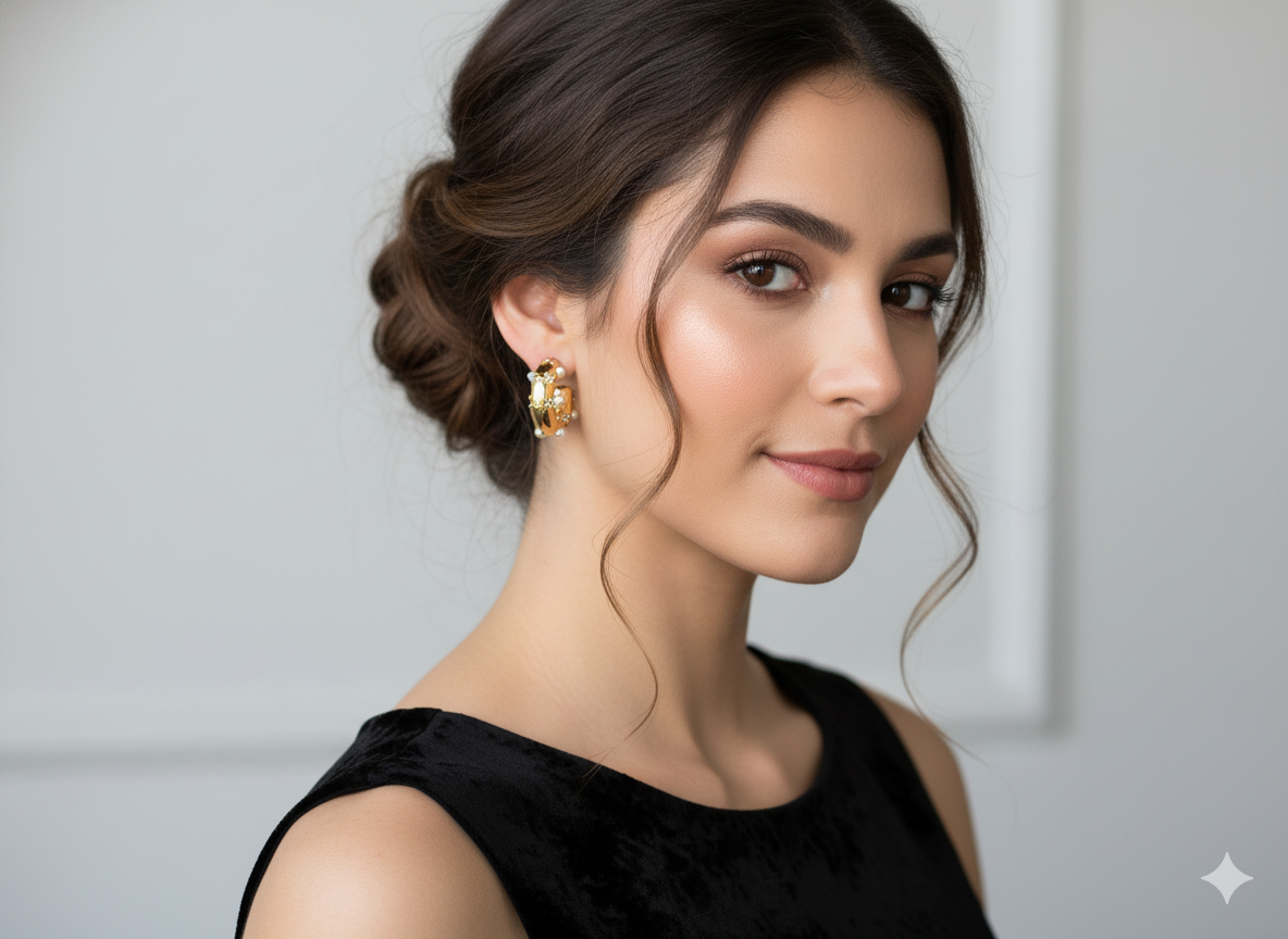 Gold Plated 18k Hoop Earrings with Pearls and Zircons