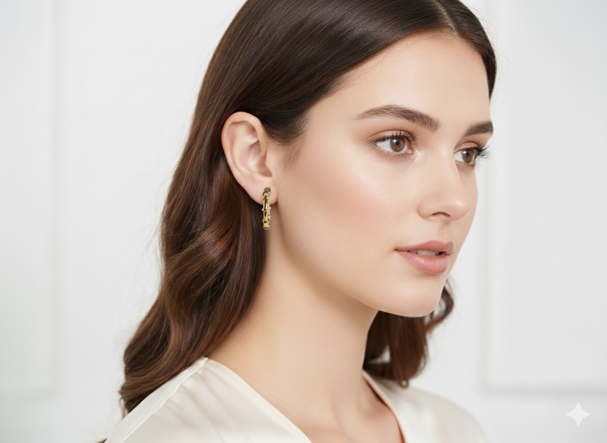 18k Gold Plated Classic Hoop Earrings with Circle Details