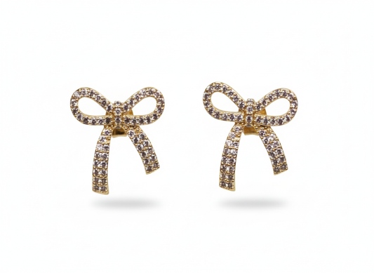 18k Gold Plated Bow Earrings with Zirconias