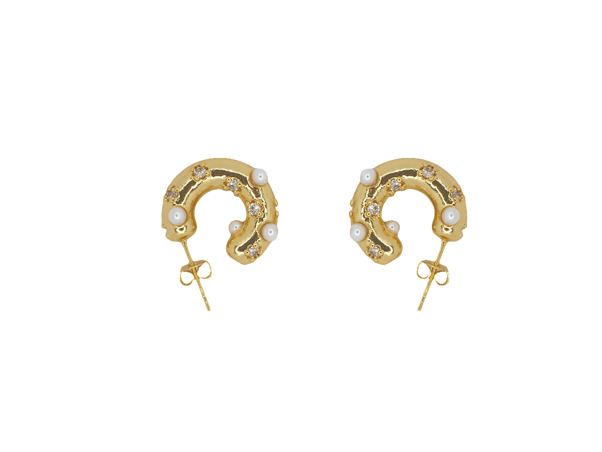 Gold Plated 18k Hoop Earrings with Pearls and Zircons