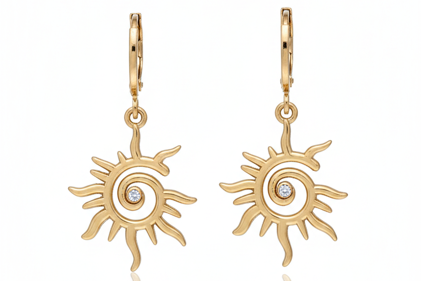 Ocean Sun Zirconia Huggie Earrings – 18K Gold Plated