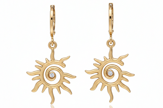 Ocean Sun Zirconia Huggie Earrings – 18K Gold Plated