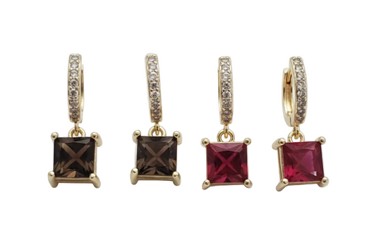 Zirconia Huggie  – Square Cubic Zirconia Drop Small Hoop-18K Gold Plated