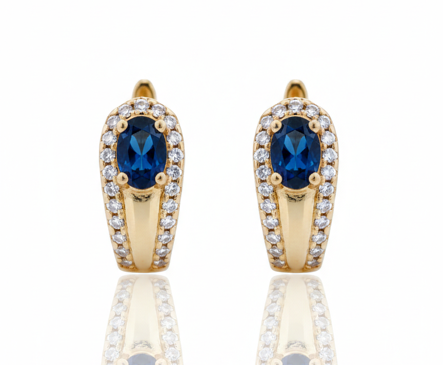 Elegant Blue Zirconia Huggie Earrings – 18K Gold Plated