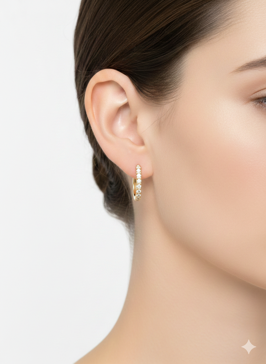 White Zirconia Huggie Earrings -Elegant 18K Gold Plated