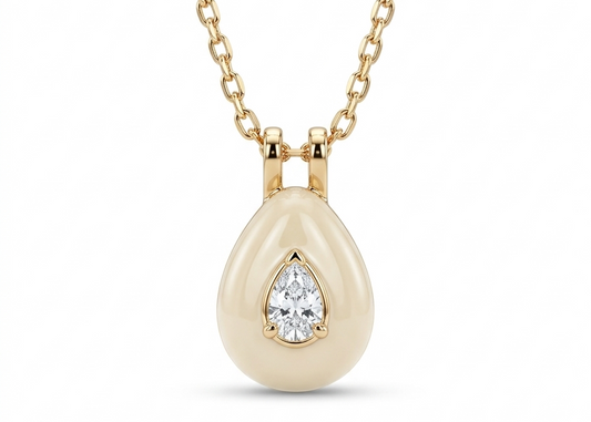 Pink Oval Acrylic Necklace with Zirconia-Gold plated 18k