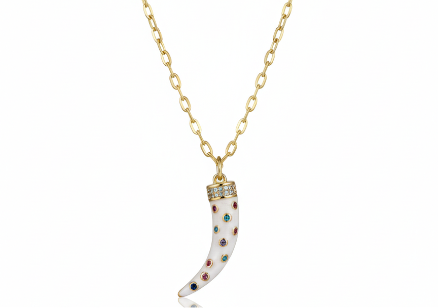 White Fang Necklace with Multicolor Zirconias – 18K Gold Plated