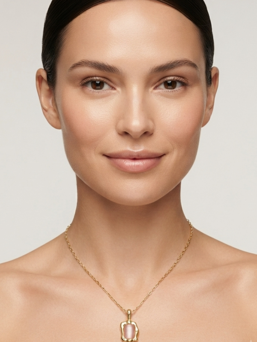 Square Agate Pendant Necklace – 18K Gold Plated