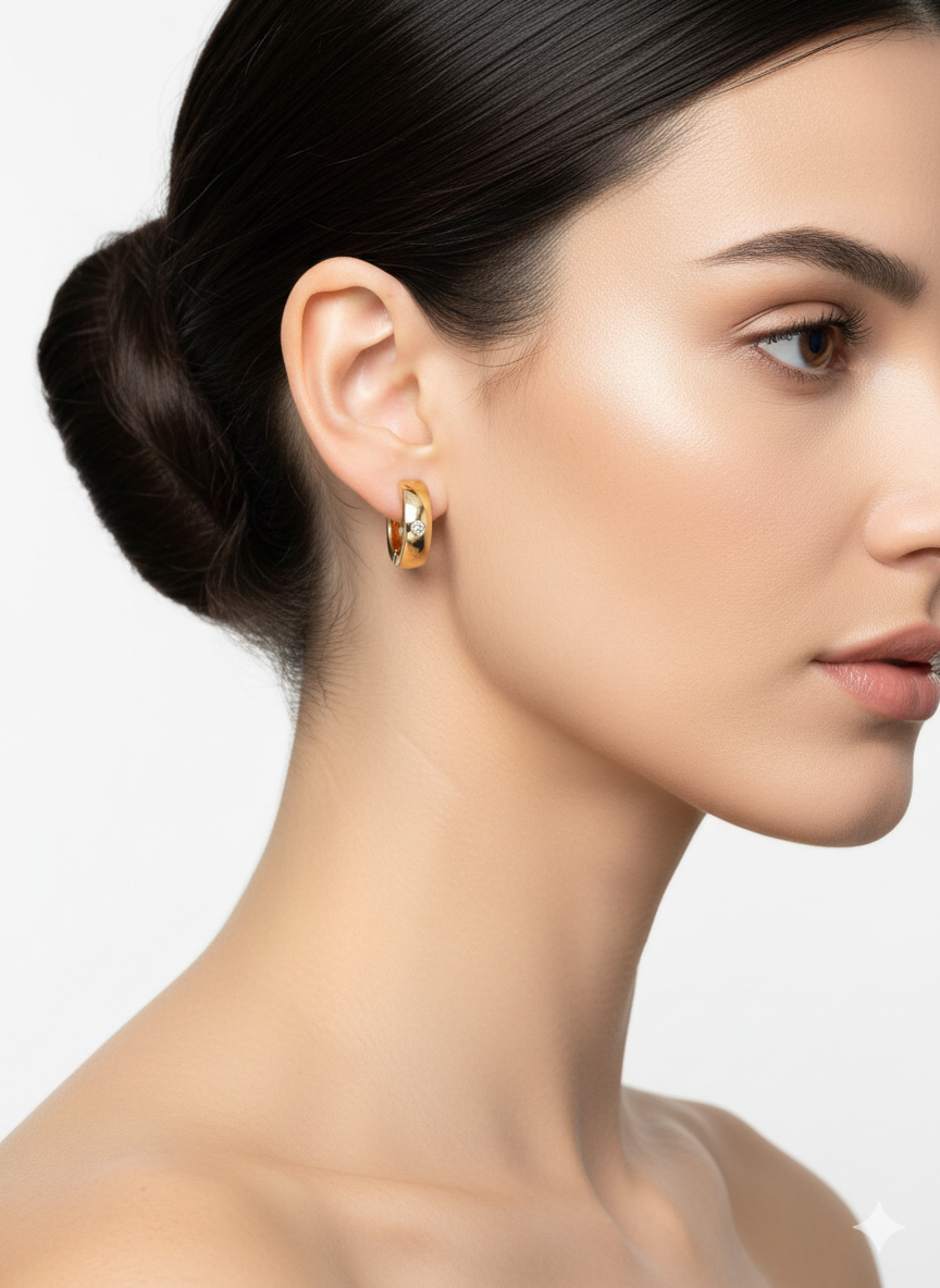 Huggies with zirconia -Gold plated 18k