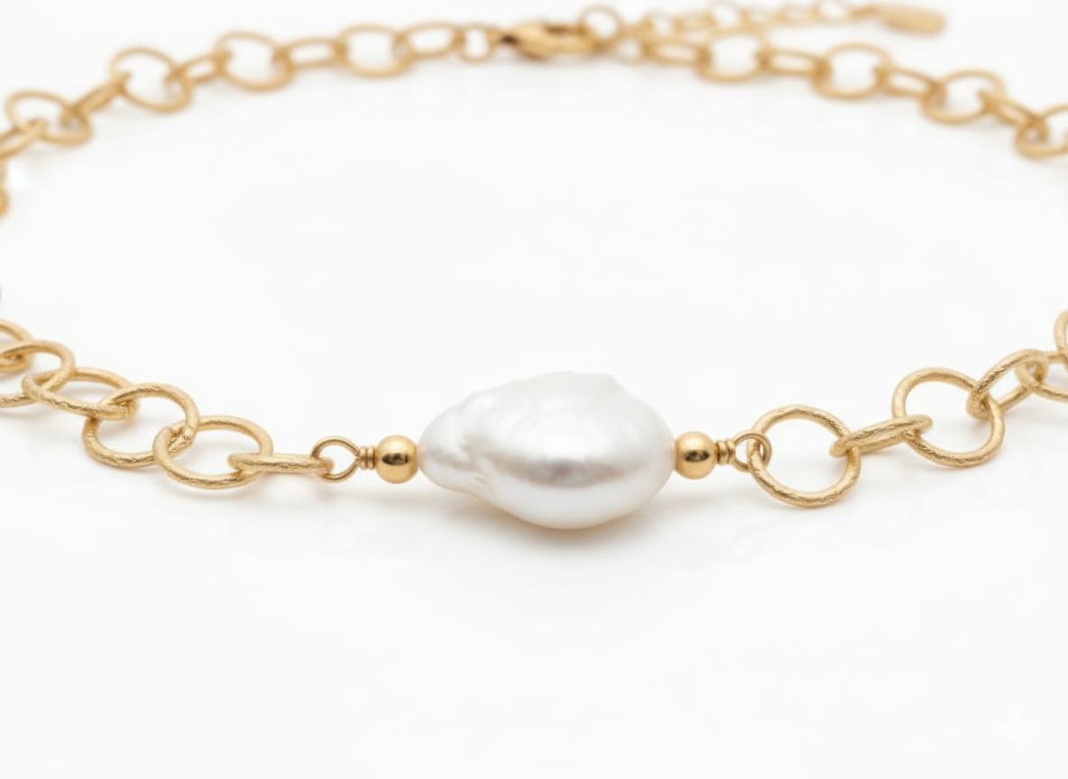 Fresh Mother of Pearl Circle Chain Necklace – 18K Gold Plated