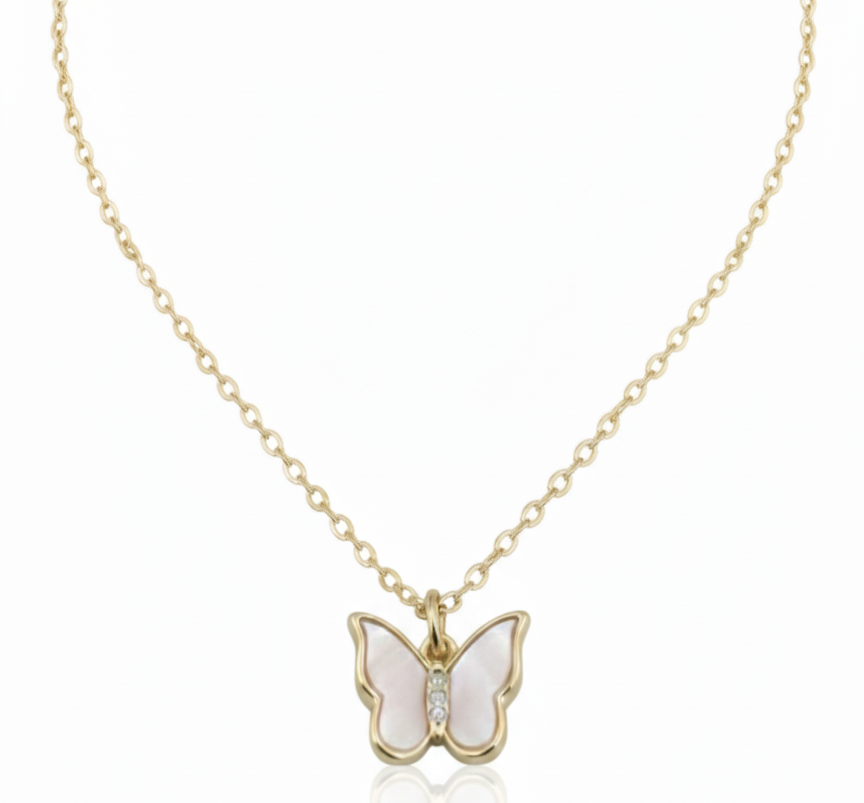 Butterfly White Shell Necklace – 18K Gold Plated