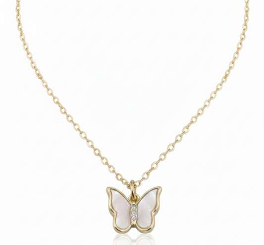 Butterfly White Shell Necklace – 18K Gold Plated