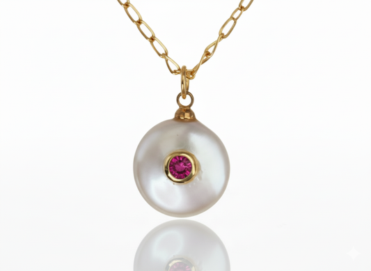 Mother of Pearl Pink Zirconia  Necklace Gold Plated 18k