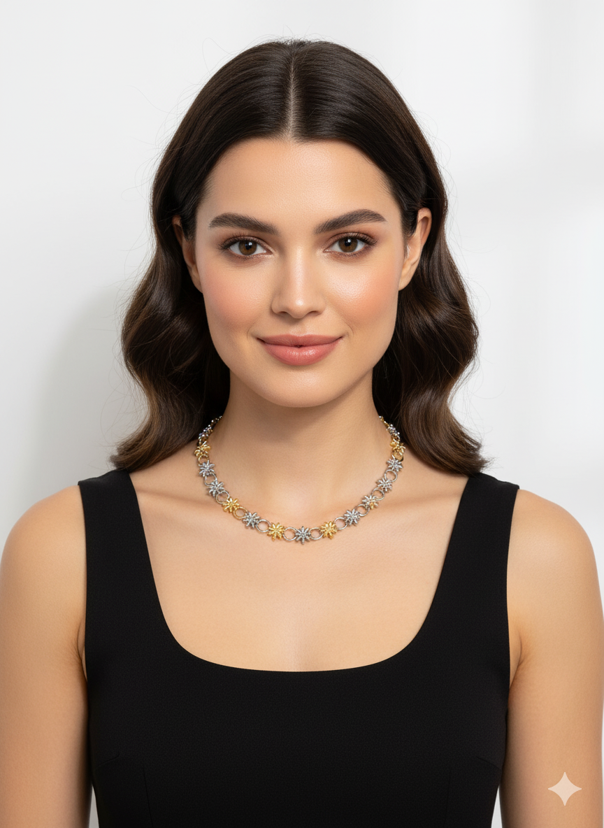 Necklace Silver & Gold Sun - Gold plated 18k