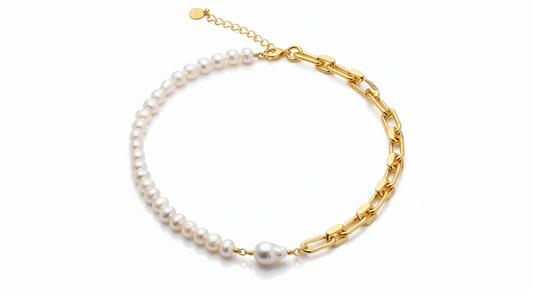 Half Chain Necklace with Water Fresh Pearl Gold Plated 18k