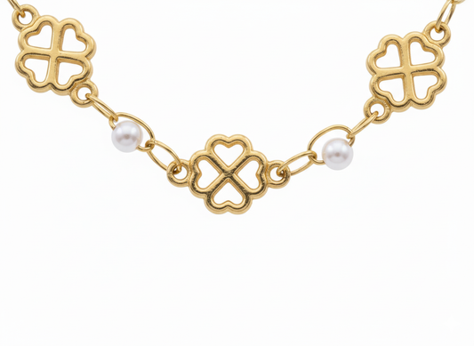 Clover Necklace with Pearls 18k Gold Plated