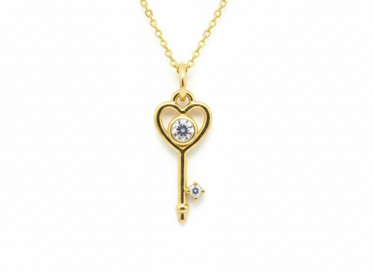 Key with Zirconia Necklace – 18K Gold Plated
