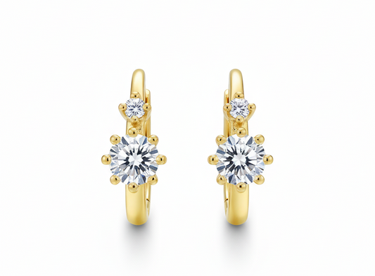 Mini Huggie Earrings with Two White Zirconia – 18K Gold Plated, 0.8cm Small Hoop