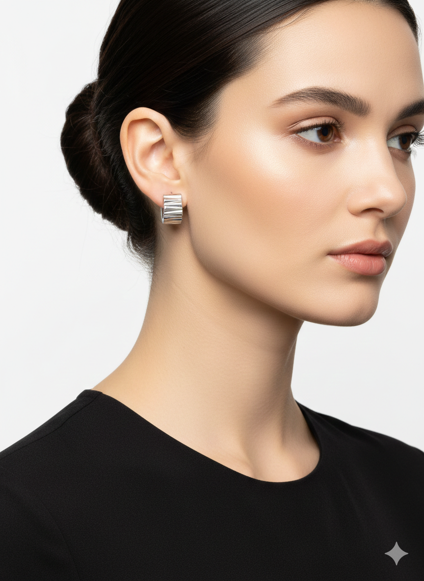 Mini Textured Huggie Earrings – Silver Plated