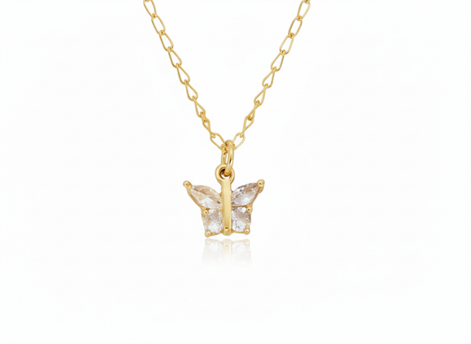 Necklace White Zirconia Butterfly - Gold Plated