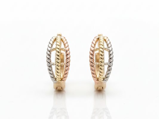 Multicolor Huggie Earrings – Silver, Gold & Rose Tone | 18K Gold Plated, 1cm Hoop