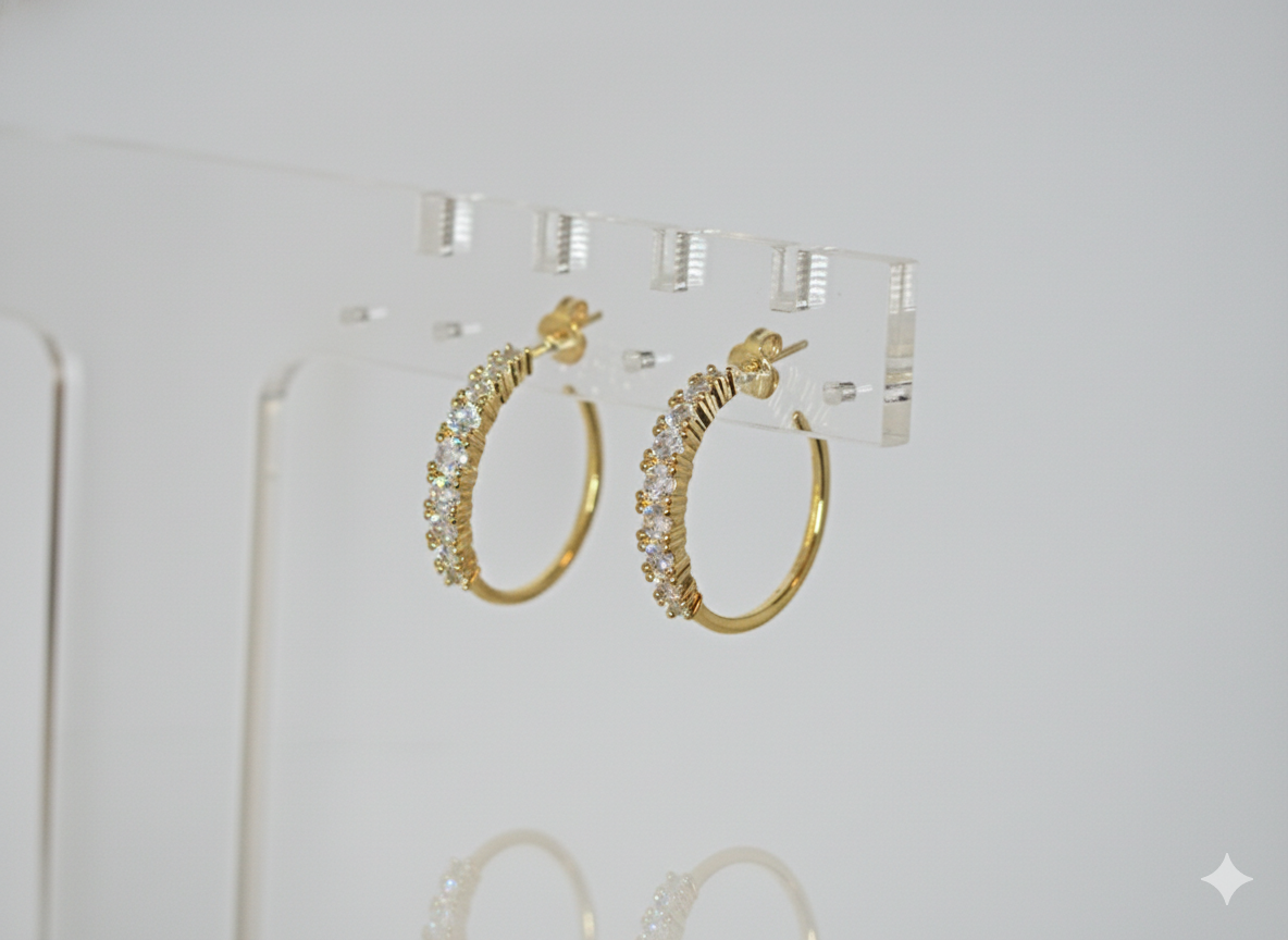Hoops with White Zircons-Gold Plated 18k
