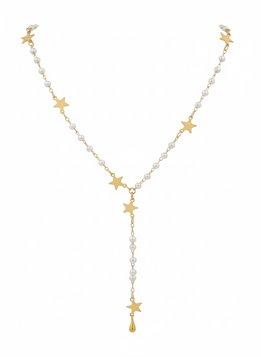 Star Necklace Gold Plated 18k with Natural Pearls