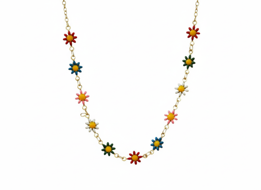 Flowers of Colors Necklace – 18K Gold-Plated Chain