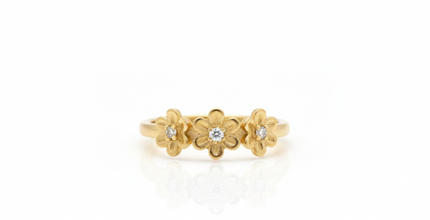 Flowers  Ring with Zircons – Adjustable 18K Gold Plated
