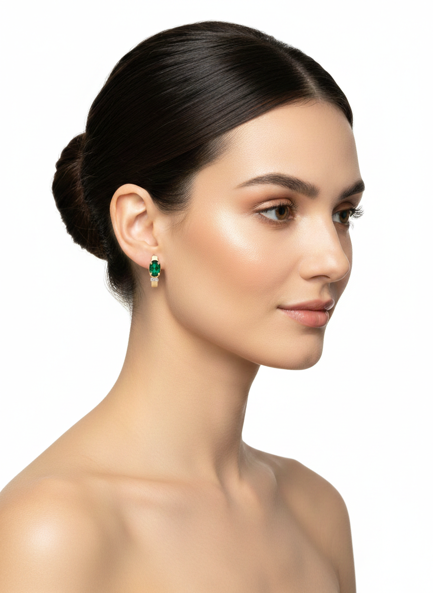 Green Zirconia Huggie Earrings with Mini Zircons – 18K Gold Plated
