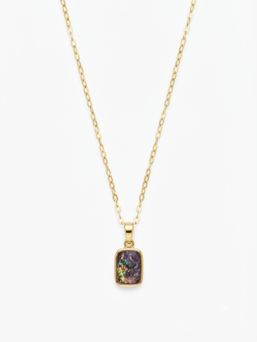 Square Acrylic Pendant Necklace – 18K Gold Plated