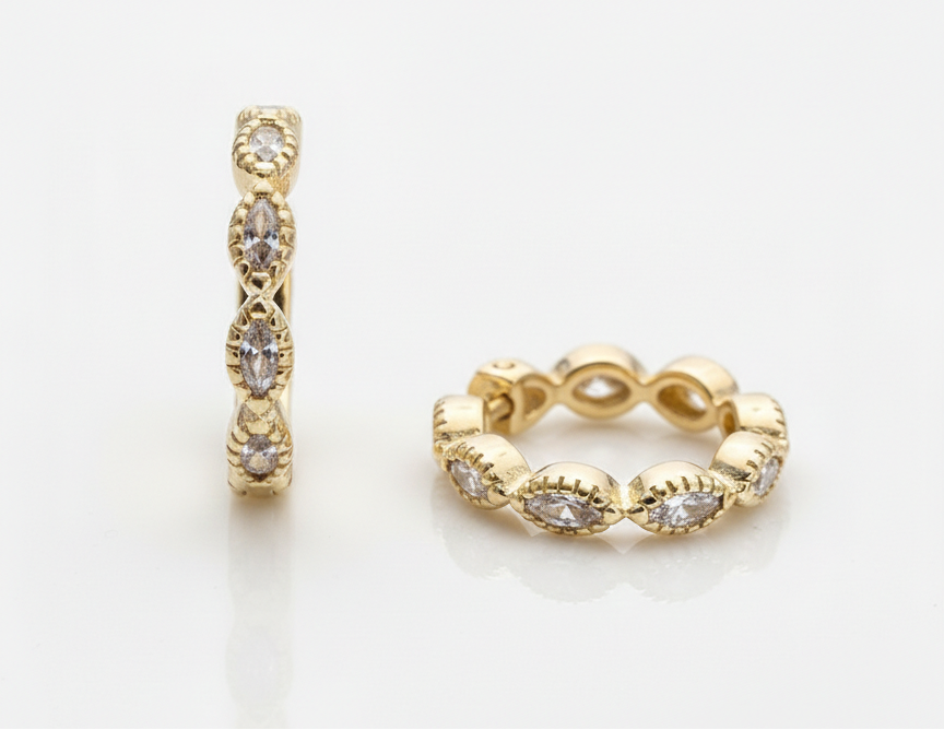 White Zirconia Huggie Earrings – 18K Gold Plated