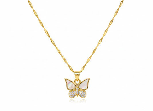 Butterfly Necklace with Mother of Pearl & Zirconia Gold Plated 18k