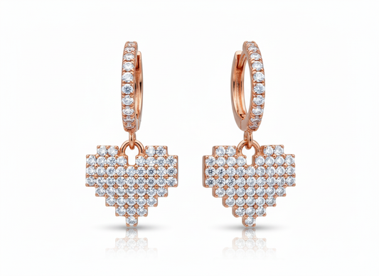 Huggies Rose Heart Sterling Silver 925 with White Zircons