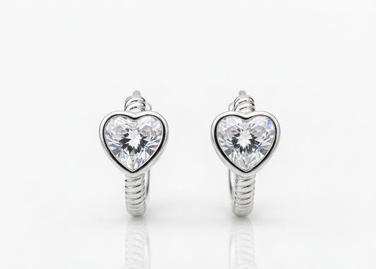 Heart Zirconia Huggie Earrings – Silver Plated