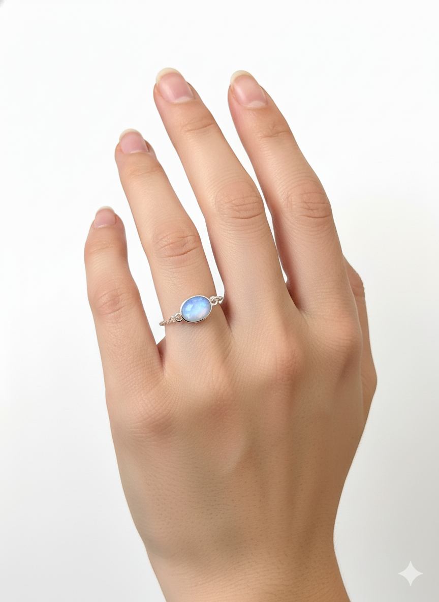 Adjustable Ring with Natural Stone – 18K Silver-Plated