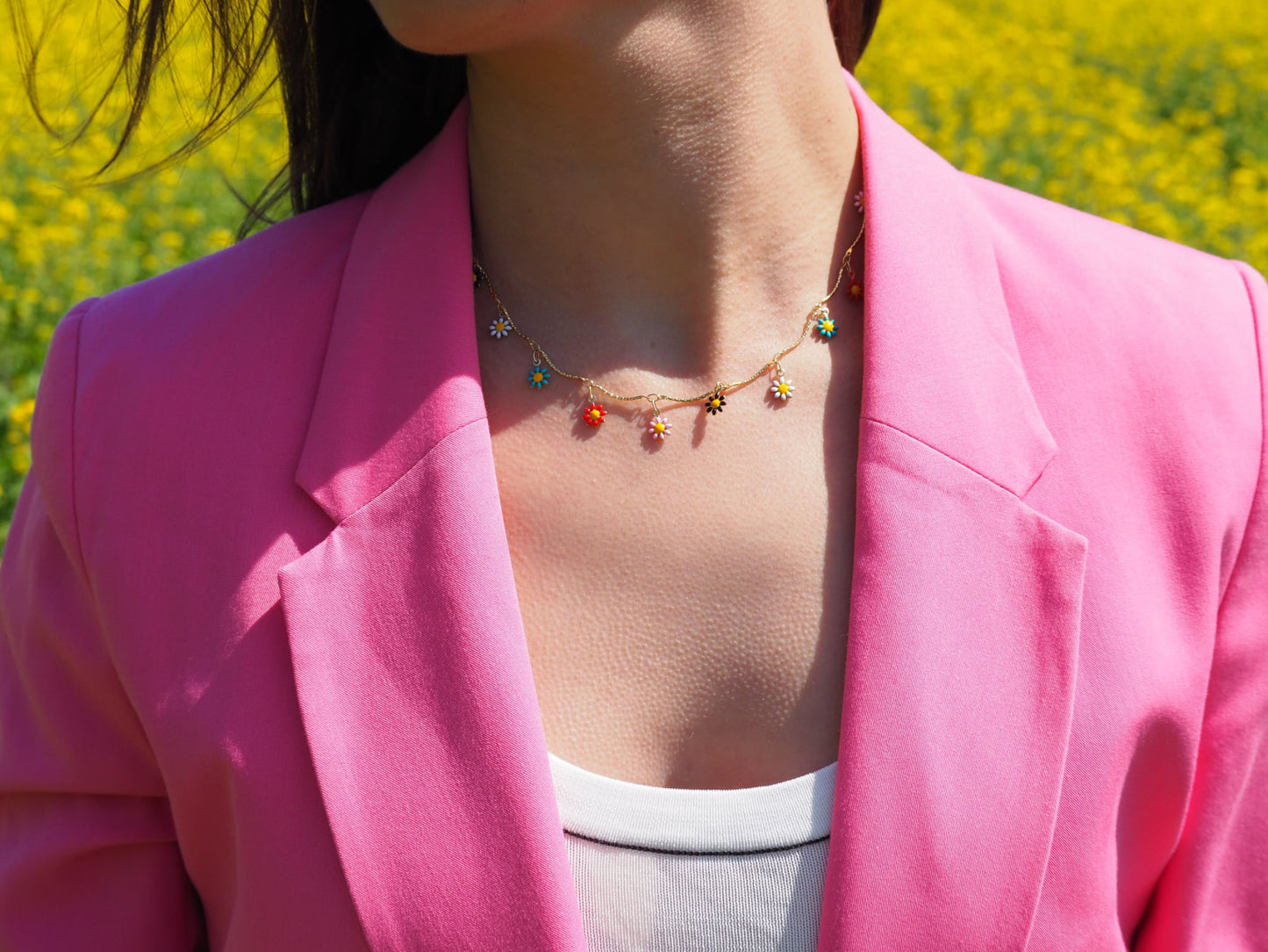 Colorful Flower Pendant Necklace - Gold Plated 18k